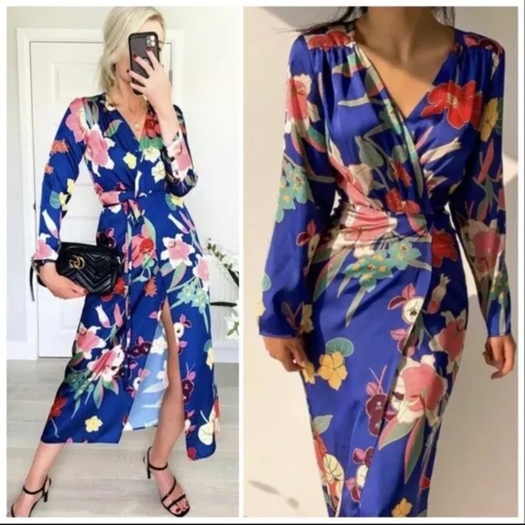 SOLD ‼️‼️Zara Blue Bell Sleeve Wrap Sundress - Picture 2 of 12